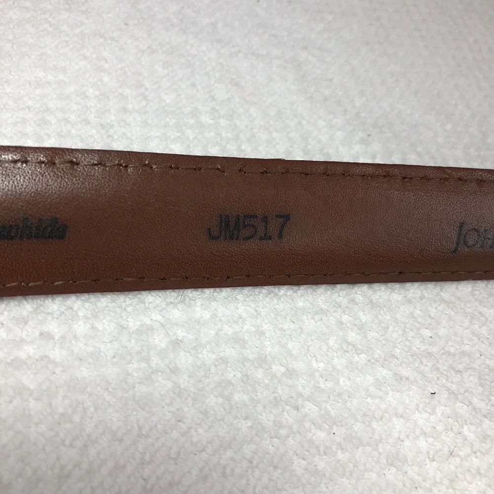Johnston & Murphy belt mens 36-38 brown leather cowhide dress work stitching USA